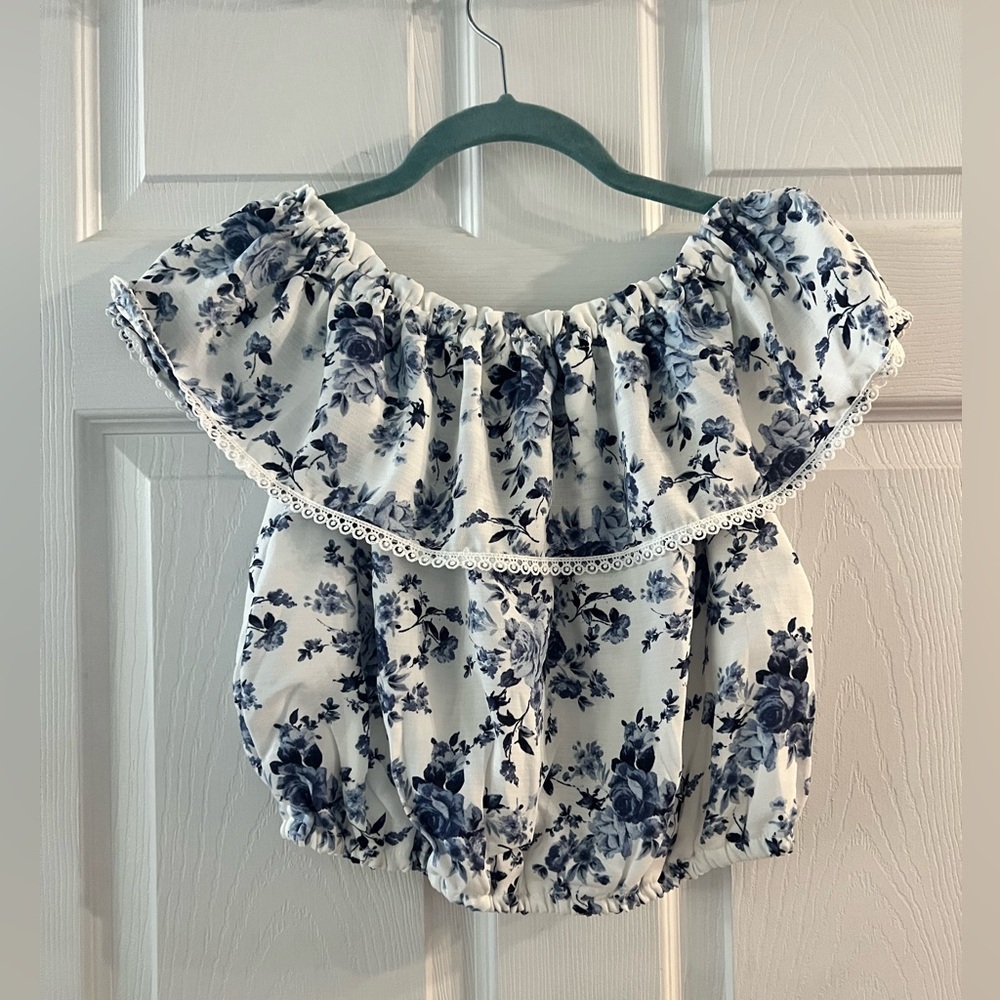 Sara Sara girls Floral Off-Shoulder Top with Lace Trim